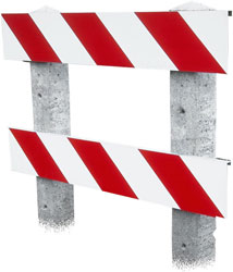 A barrier with two boards with red and white angled stripes warning of a dead end.