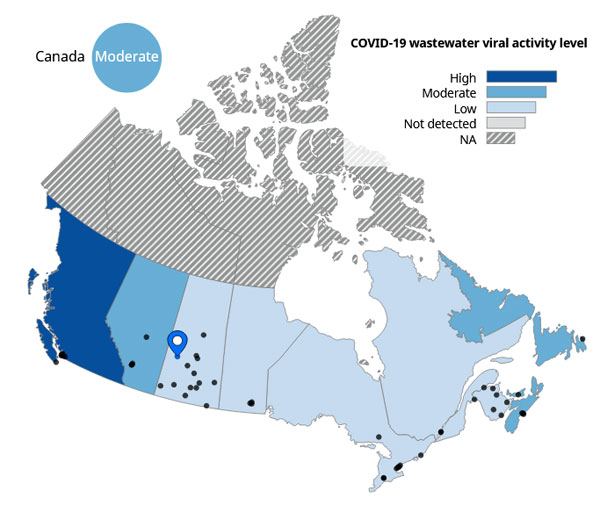 Current wastewater COVID-19 viral activity levels in Canada
