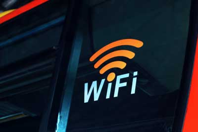 A WiFi symbol on a black background.